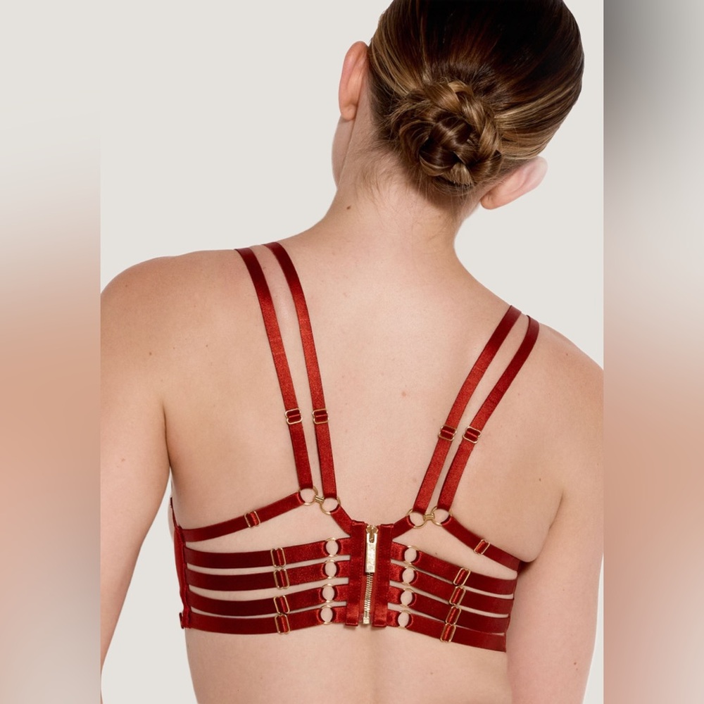 Bordelle Kleio Ouvert Wire Bra Burnt Red Gold Hardware Size SS SS23B03BR - Picture 2 of 6